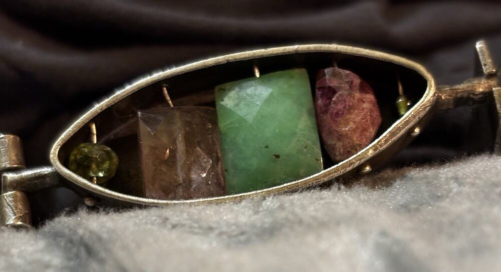 ERIC SILVA Oxidized Sterling/Rose Cut Multi Gemstone Shadowbox Hinged BRACELET